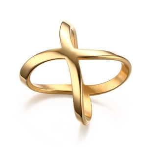 Minimalist Gold Plated Stainless Steel Ring For Women Unique X-Shaped Geometric Cross Over Open Adjustable Ring Fashion Jewelry