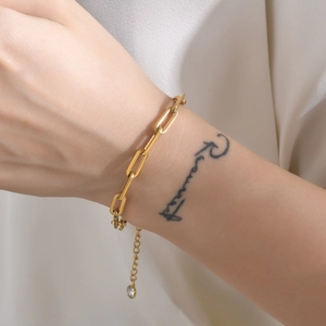Minimalist Stainless Steel Paperclip Link Chain Bracelet For Women Adjustable Gold Silver Rhinestone Pendant Jewelry