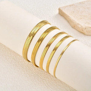 Stainless Steel Flat Snake Herringbone Chain Bracelet For Women Men Plated Gold Silver Adjustable Jewelry K18 Tag Minimalist