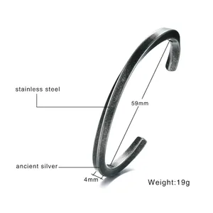 Retro stainless steel twisted cuff bracelet with antique silver finish and open C-shape design