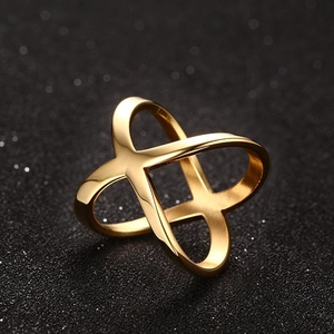 Minimalist gold plated stainless steel ring with unique geometric overlapping design