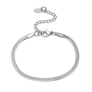 Polished silver stainless steel snake chain bracelet with adjustable lobster clasp
