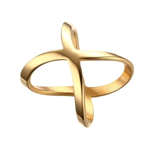 Minimalist gold plated stainless steel ring featuring a unique modern cross X-shaped design