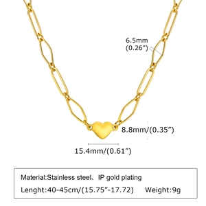 Goldene Edelstahl-Herzkette mit 6,5 mm Büroklammer-Gliederkette für Damen-Schmuck