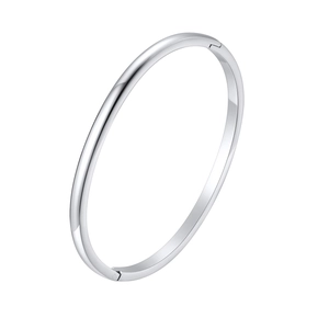 Polished silver stainless steel minimalist open bangle for women with hidden clasp