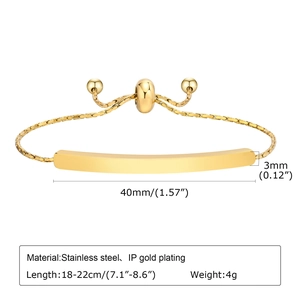 Adjustable IP gold plated stainless steel bar bracelet with minimalist snake chain