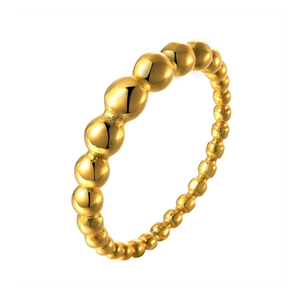 Minimalist gold stainless steel beaded ring with a polished glossy finish for women