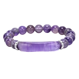Elegante bracciale di perle in ametista viola con una lunga pietra naturale centrale traslucida