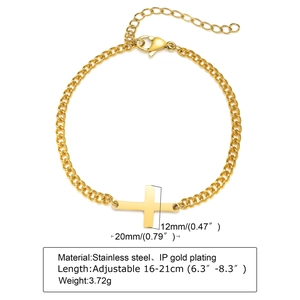 Minimalist stainless steel gold cross bracelet with adjustable curb chain for women