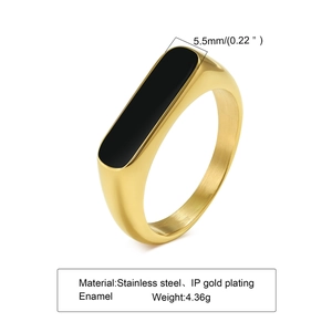 Bague géométrique en acier inoxydable doré avec émail noir pour bijoux fantaisie femme