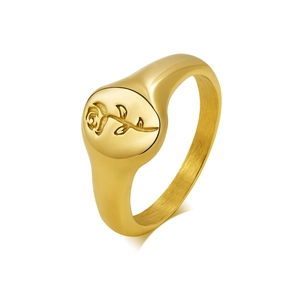 Anello con sigillo dorato in acciaio inossidabile da donna con incisione di rosa