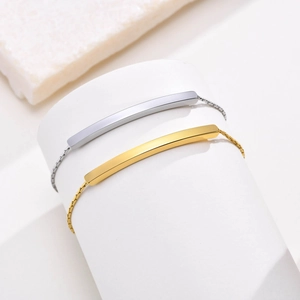 Minimalist adjustable bar chain bracelets in polished gold and silver stainless steel