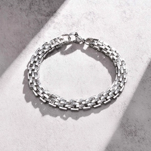 Herren Edelstahl Kette Armband Industriestil Poliert Rechteckige Glieder Metall Armband Mode Pendeln Schmuck Geschenk
