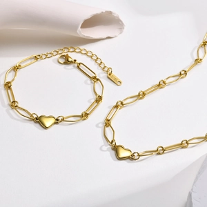 Mode Edelstahl Herz Anhänger Halskette Für Damen Vergoldete Büroklammerkette Trendiger Minimalistischer Schmuck Kette