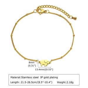 Bracelet de cheville éléphant en acier inoxydable doré avec chaîne réglable et dimensions