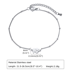 Détail de la chevillère éléphant réglable en acier inoxydable avec ses dimensions
