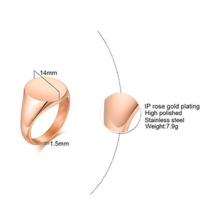 Polished 18K rose gold plated stainless steel signet ring for women with 14mm width