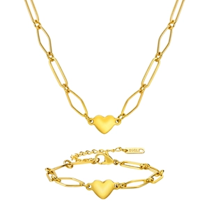 Goldenes Schmuckset aus 316L Edelstahl mit Herzanhänger Halskette und Armband