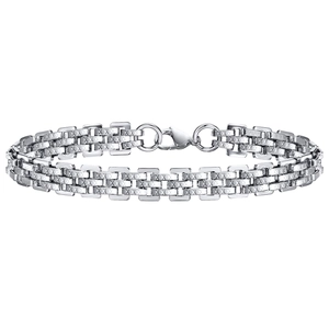 Dreireihiges Edelstahl-Kettenarmband für Herren mit X-Muster Gravur und Karabinerverschluss