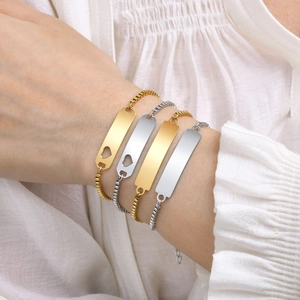 Minimalist Stainless Steel ID Bar Bracelet Box Chain Heart Hollow Plain Plate Adjustable Fashion Jewelry Gift For Women Kids