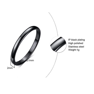 Detail of 2mm thin black stainless steel ring with high polished IP plating finish