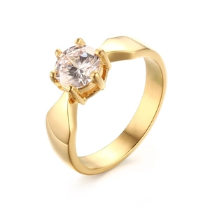 Classico Anello in Acciaio al Titanio con Zirconia da 7mm per Donna Oro Argento Galvanizzato Solitario con 6 Griffe Gioielli