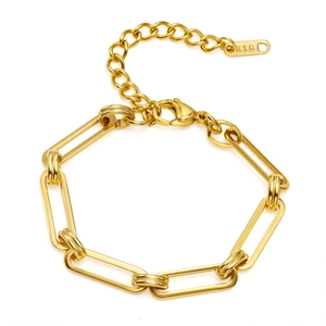 Bracelet chaîne trombone doré en acier inoxydable avec fermoir mousqueton et logo K18