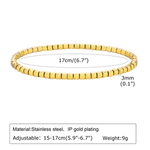 Bracelet à perles carrées en acier inoxydable doré avec chaîne réglable pour femmes