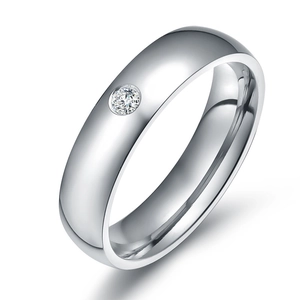 Fashion 5MM Polished Titanium Steel Ring For Women Elegant Zirconia Inlaid Single Stone Minimalist Finger Ring Jewelry