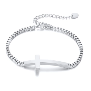 Modern stainless steel cross bracelet with box chain and adjustable lobster clasp closure