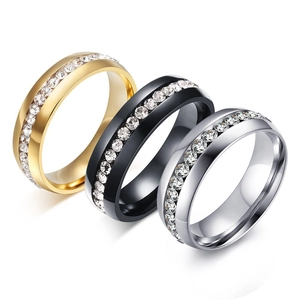 Fashion Titanium Steel Gold Plated Zirconia Inlaid Ring 6mm Band Rhinestone Finger Jewelry For Couples Men Women Gift