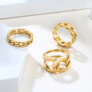 Bague Maille Gourmette en Acier Inoxydable pour Femmes Hommes Style Industriel Poli Or Argent Bague Chaîne Bijoux de Mode Cadeau