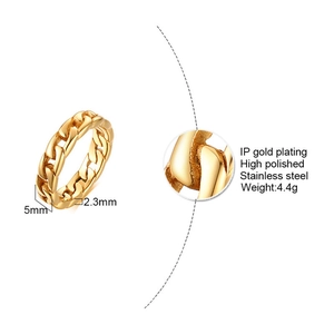 Bague chaîne cubaine de 5mm en acier inoxydable doré avec finition polie brillante