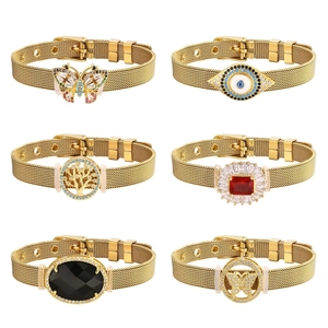 Bracelets en maille dorée avec breloques Arbre de Vie, Papillon et Œil de Protection