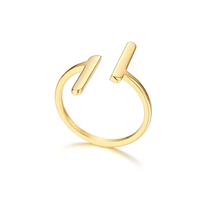 Minimalist double parallel bar open ring in polished gold finish for women