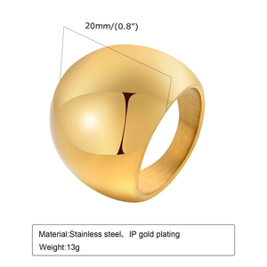 Gold stainless steel dome ring featuring 20mm wide polished finish and thick band