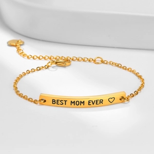 Best Mom Ever Engraved Heart Charm Bracelet For Women Gold Plated Stainless Steel Adjustable Curved ID Plate Chain Jewelry Gift
