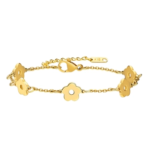 Bracelet élégant en acier inoxydable doré avec des breloques de fleurs à cinq pétales