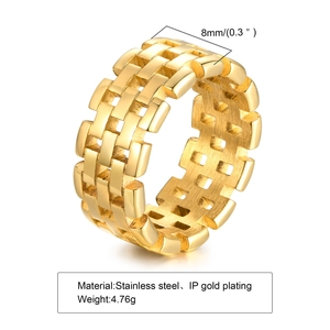 Golden stainless steel watch band ring 8mm width with industrial chain link design