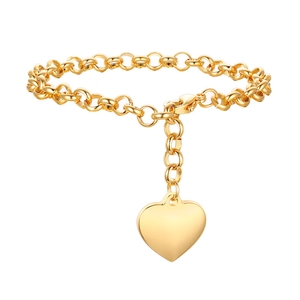 Bracelet à grosse chaîne en acier inoxydable doré avec pendentif cœur poli pour femme