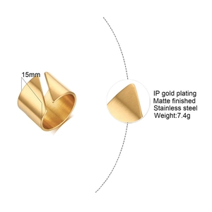 Matte gold stainless steel open ring with 15mm width and IP vacuum plating finish