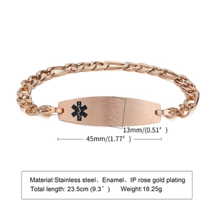 Medizinisches ID-Armband in Roségold mit Panzerkette und schwarzem Emblem
