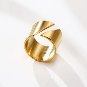 Minimalist gold stainless steel open ring with wide matte brushed metal finish for women