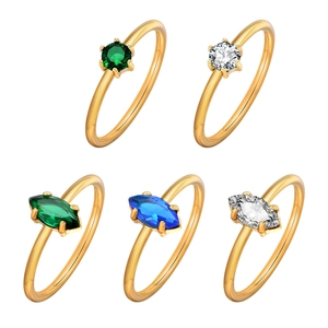 Stackable gold stainless steel rings with colorful round and marquise cut zircon stones