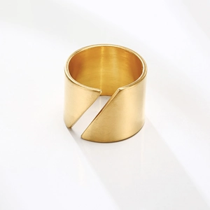 Minimalist Stainless Steel Beveled Open Ring For Women Matte Gold Plated Geometric Wide Knuckle Finger Ring Hip Hop Jewelry
