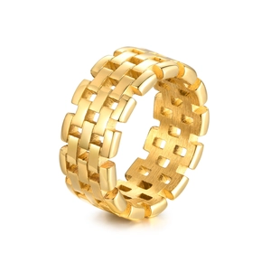 Women Gold Stainless Steel Watchband Ring Hollow Geometric Chain Link Band Ring For Women Cool Fashion Jewelry Gift