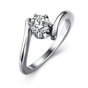 Bague Solitaire en Acier Inoxydable 316L avec Zirconia pour Femme Design Bypass Simple Bijoux de Mode Mariage