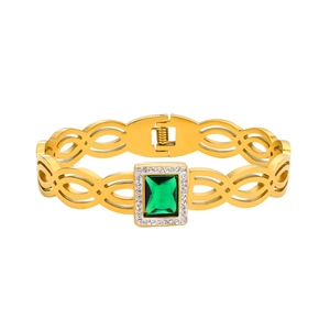 Bracelet doré avec zircon vert taille émeraude et détails pavés scintillants