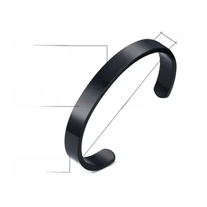 Detailed view of 8mm wide black stainless steel bangle with specific size measurements