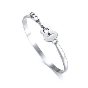 Bracelet Jonc Guitare en Acier Inoxydable Minimaliste pour Femmes Thème Musique Cadeau Mélomane Argent Poli Bijoux Musicaux